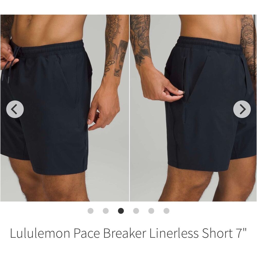 Mens Lululemon Pace Breaker Linerless Short 7" sz small BLACK (tiny hole)